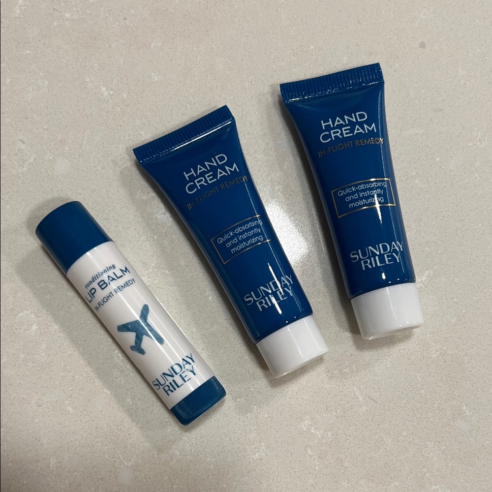 Sunday Riley Hand Cream & Lip Balm from United Polaris amenity bag. New unopened